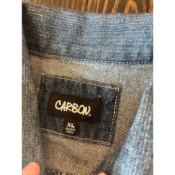 Carbon Women Large Blue Distressed Denim Vest Sleeveless Y2K Grunge Biker Summer - Picture 2 of 8